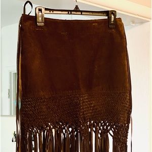 Brown vintage fringe leather skirt by Bebe